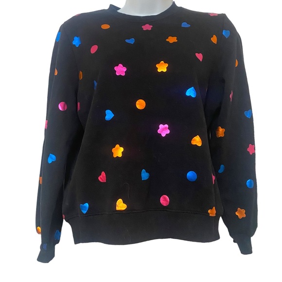Colorful Metallic Hearts and Stars Sweatshirt Small - Picture 2 of 5